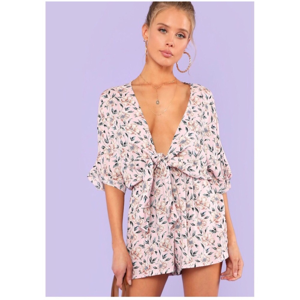 ROMPER; floral tie in front